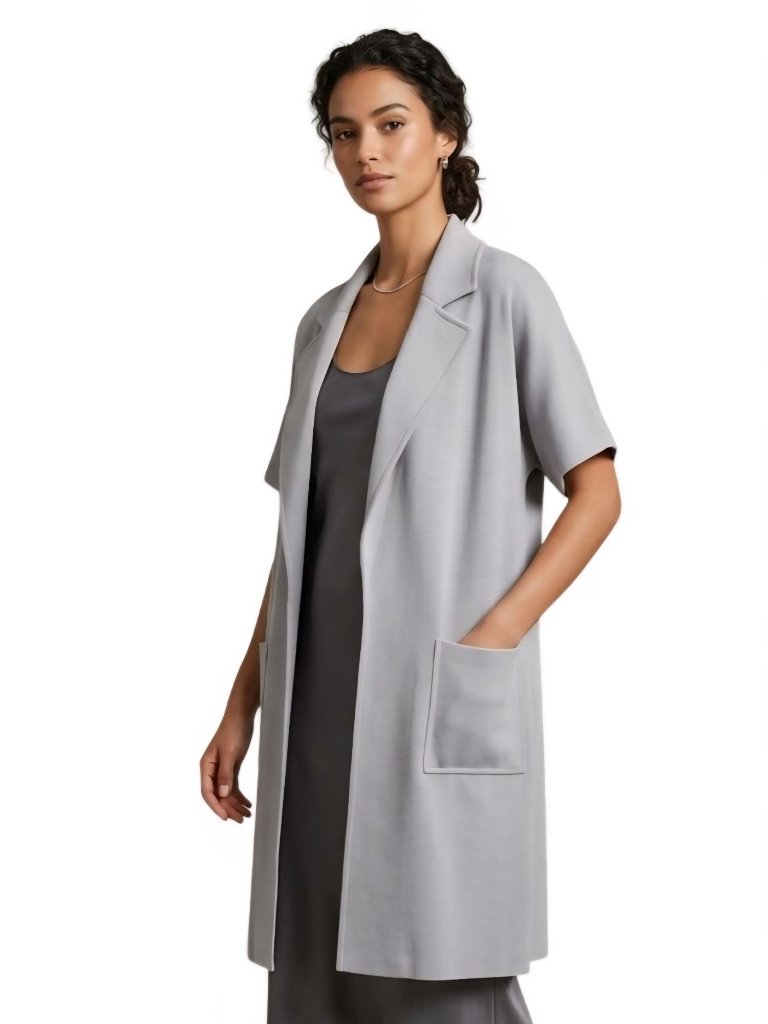 St. John Milano Knit Wool Blend Quiet Luxury Short Sleeve Open Front Coat Size 2